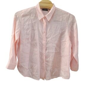 Lauren Ralph Lauren Women's 3XL Pink Linen Blend Button Front Long Sleeve Shirt
